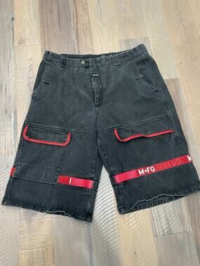 Vintage Marithe Francois Girbaud Shorts Black Red Baggy Shuttle Tape Cargo 40